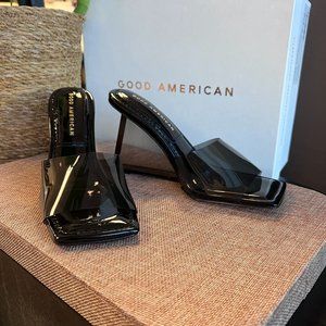 Good American  Size 7.5 BLACK Wedge Mule Sandals